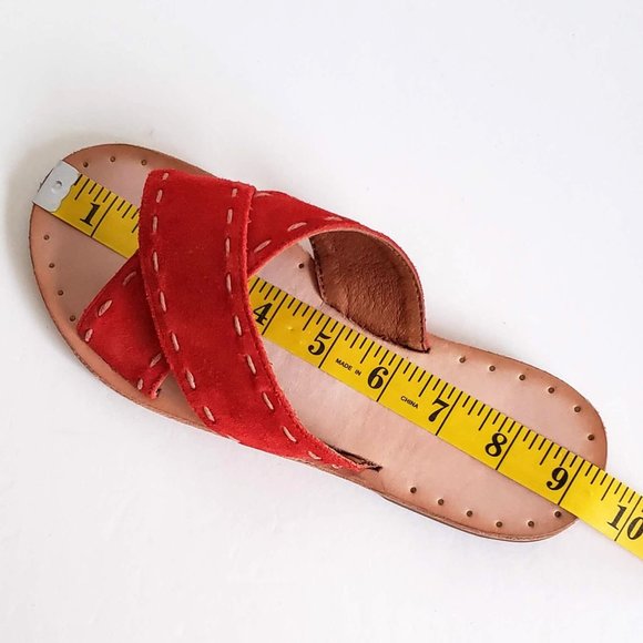 New FRYE Avery 5.5 - 6 Leather Suede Sandals Flat Slide Slip-on Contrast Stitch - Picture 3 of 13